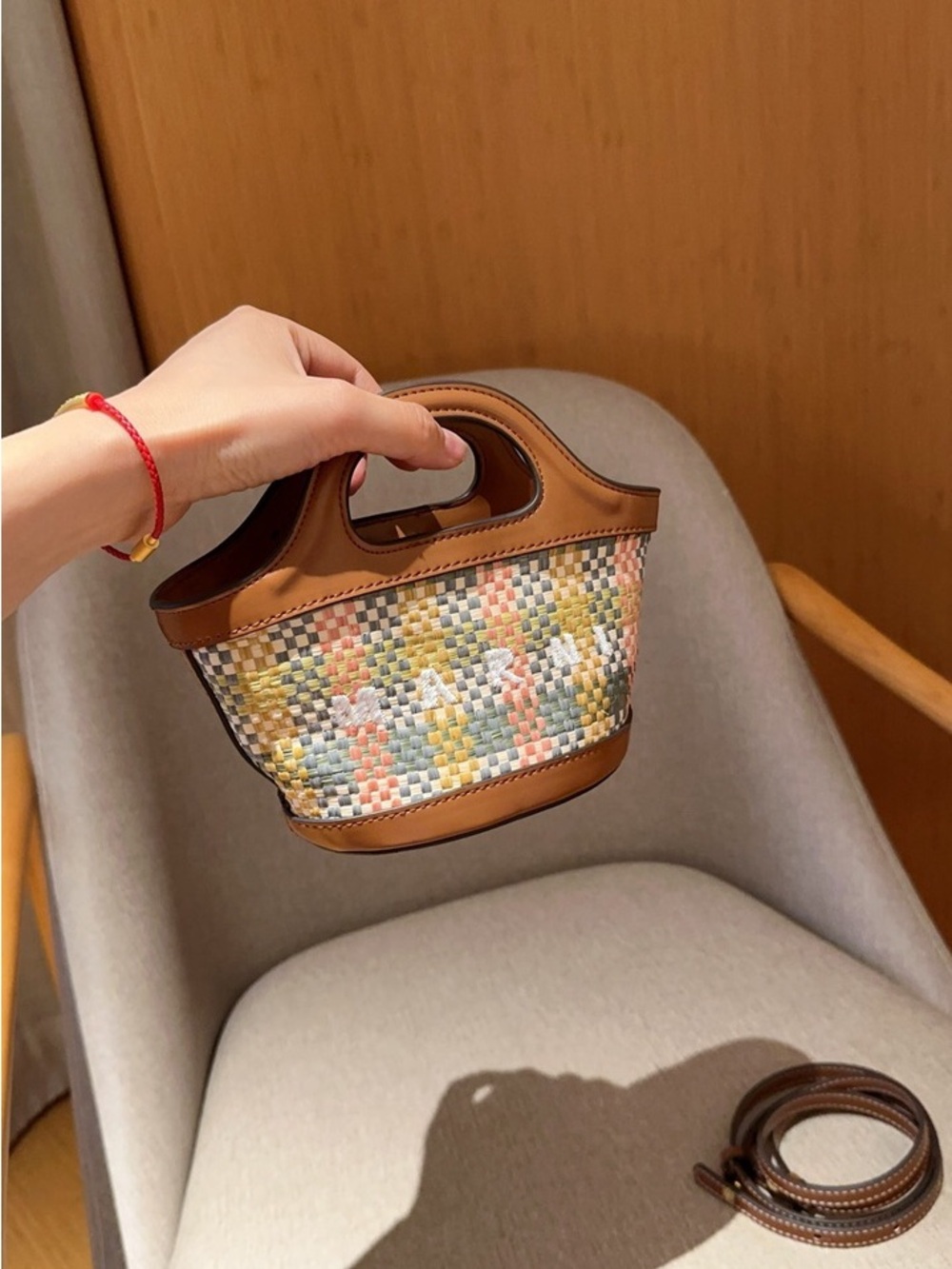 Marni - Colorful Checkered - Woven Basket - Mini Market Basket Crossbody Bag - Picture 2 of 6